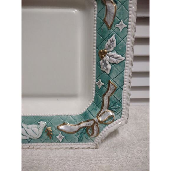 Claire Burke Holiday Collection 2001 9.75" Grn Embossed Candy Dish Serving Bowl - Picture 5 of 14